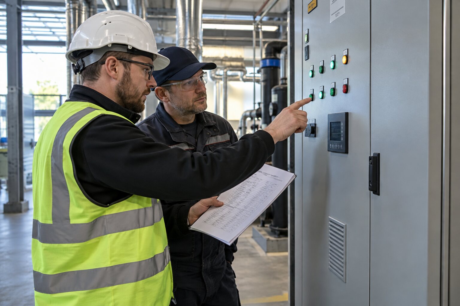 Contrôle d’une armoire GTB fermée lors du commissioning d’un bâtiment