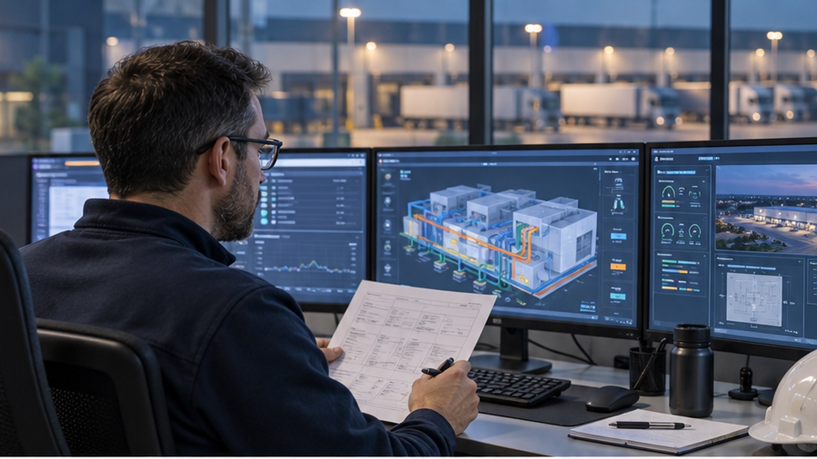 Ingénieur réalisant le commissioning GTB d’un bâtiment logistique