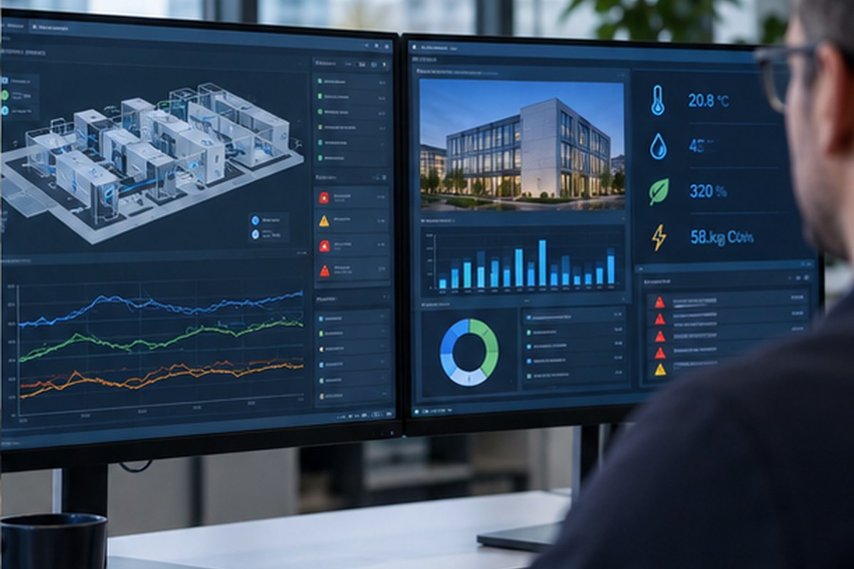 Exploitant analysant une interface GTB avec tendances et alarmes