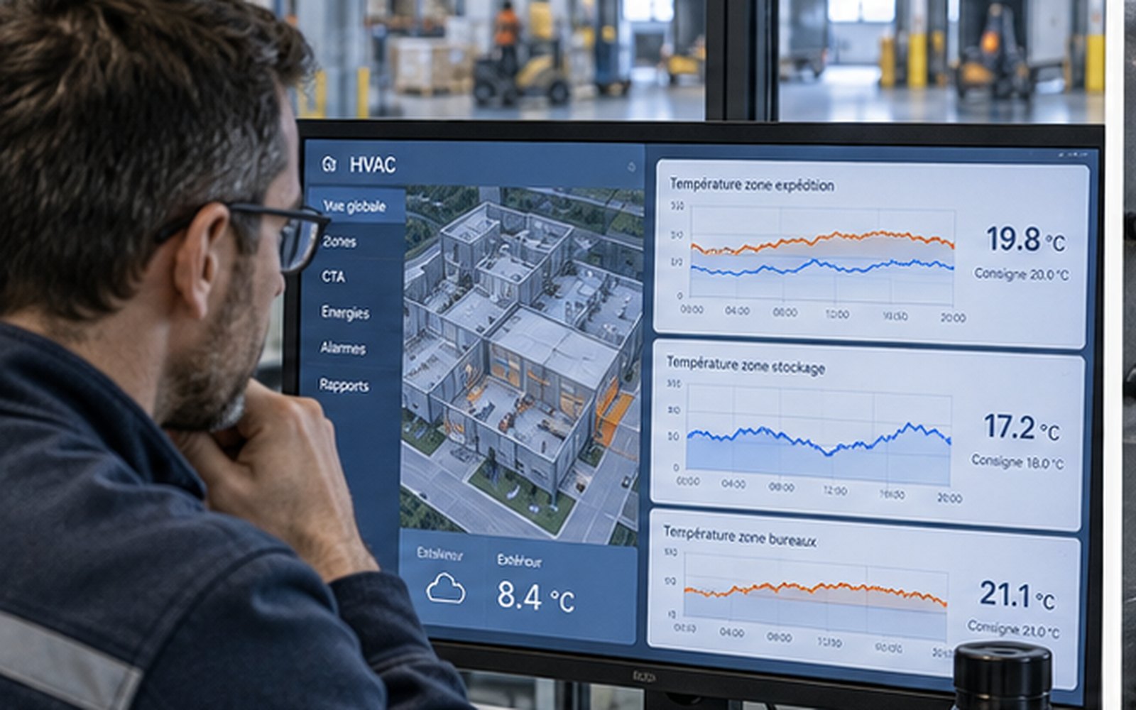 Analyse des tendances GTB et des températures CVC sur un site logistique