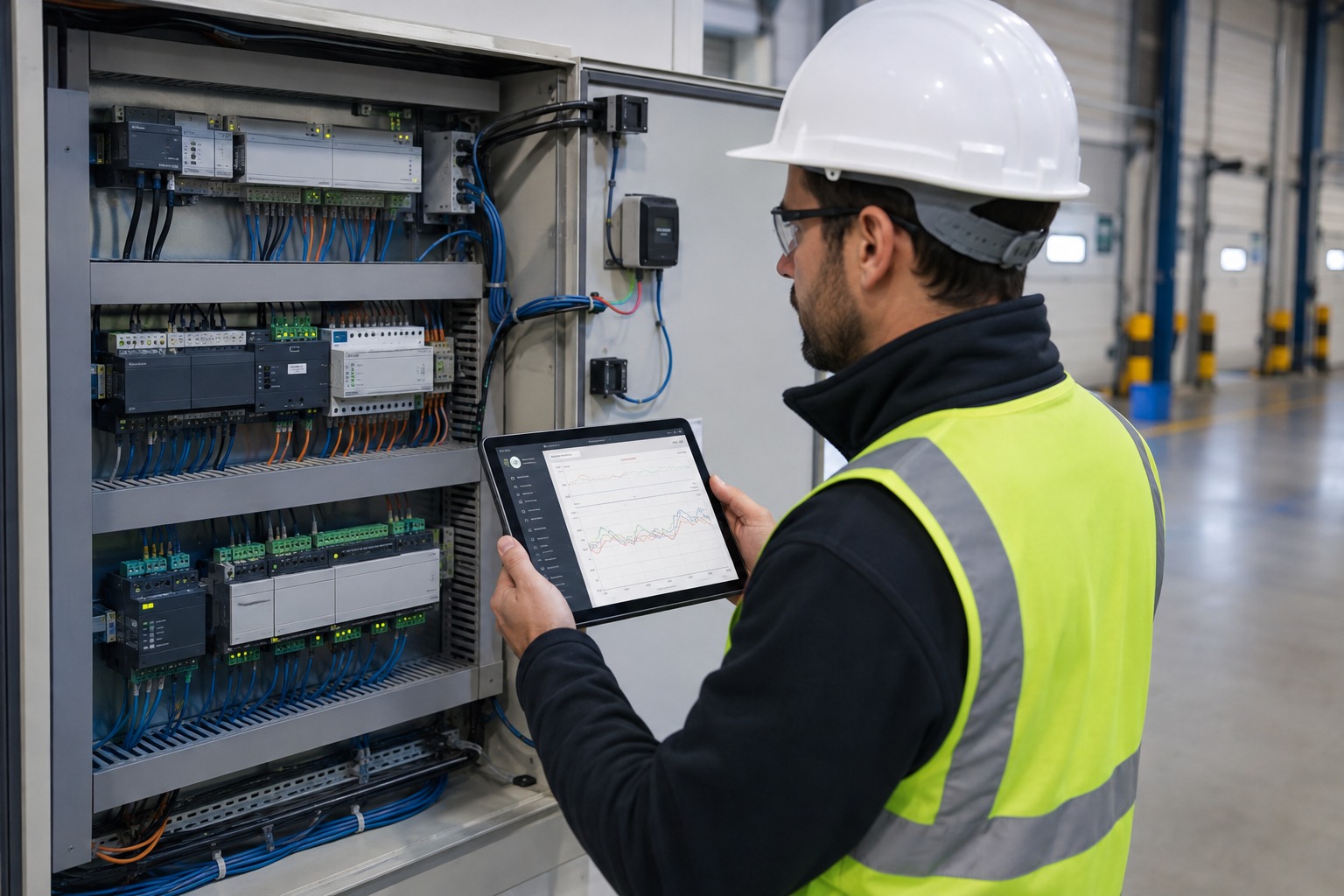 Technicien contrôlant localement une installation GTB