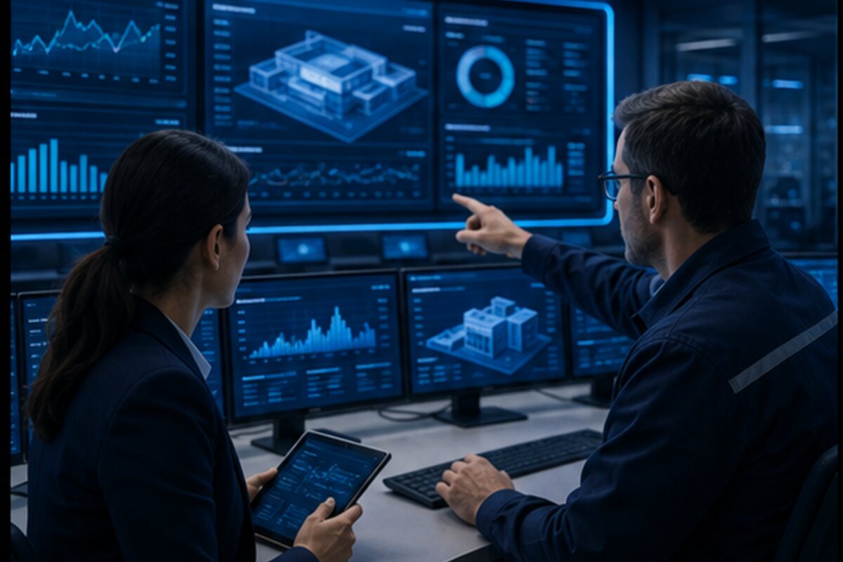 Ingénieur analysant un plan de comptage énergétique GTB